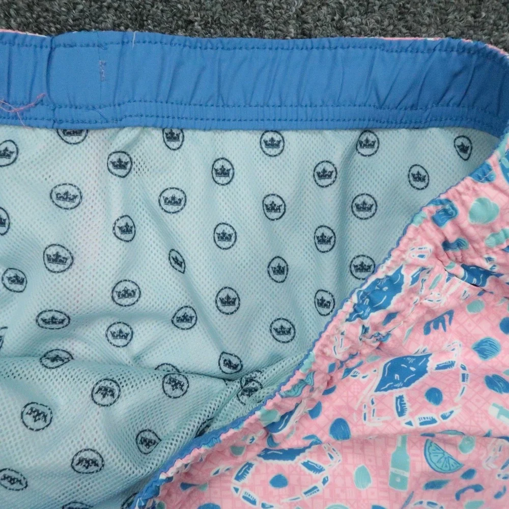 Peter Millar Shorts Mens XL Pink Blue Print Seaside Collection Shorts Lined Crab